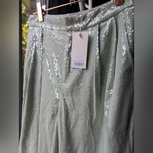 Sequin crop full leg dress pants